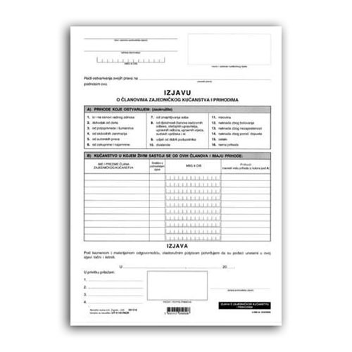 Izjava o članivima zajedničkog kućanstva i prihodima